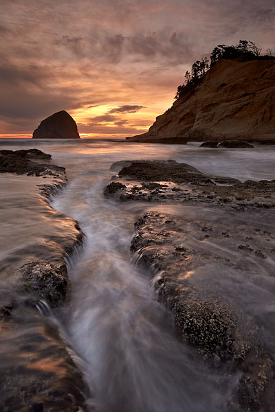 Haystack Rock At Sunset